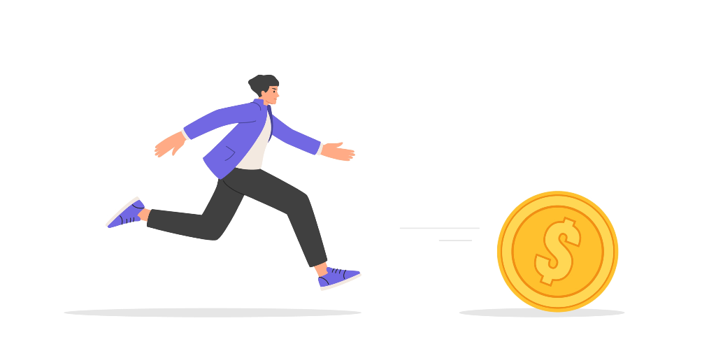 Person chasing a coin.